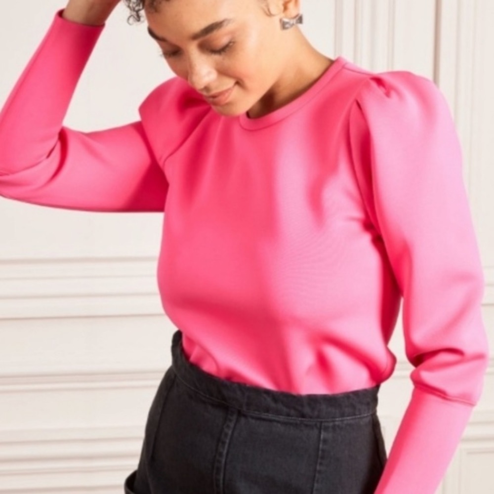 NWT STELLA & DOT Hot Pink Puff Sleeve Pullover XL